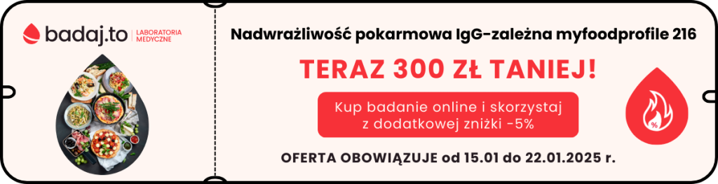 Tylko od 15 do 22 stycznia br. badanie nadwrażliwości pokarmowej IgG-zależnej wykonasz z nami 300 zł taniej!