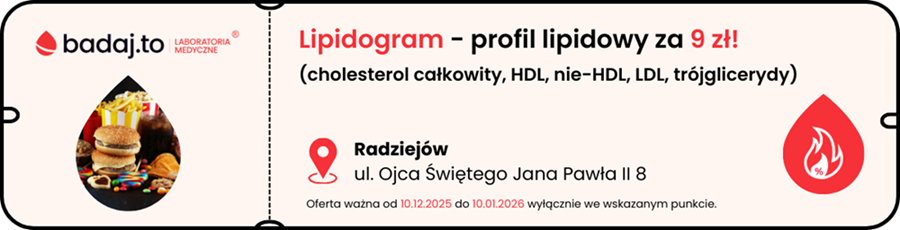 Badanie lipidogramu za 9 zł w Radziejowie