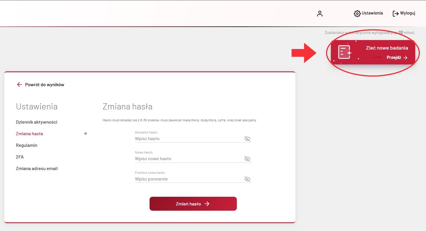 zleć nowe badania w koncie klienta badaj.to