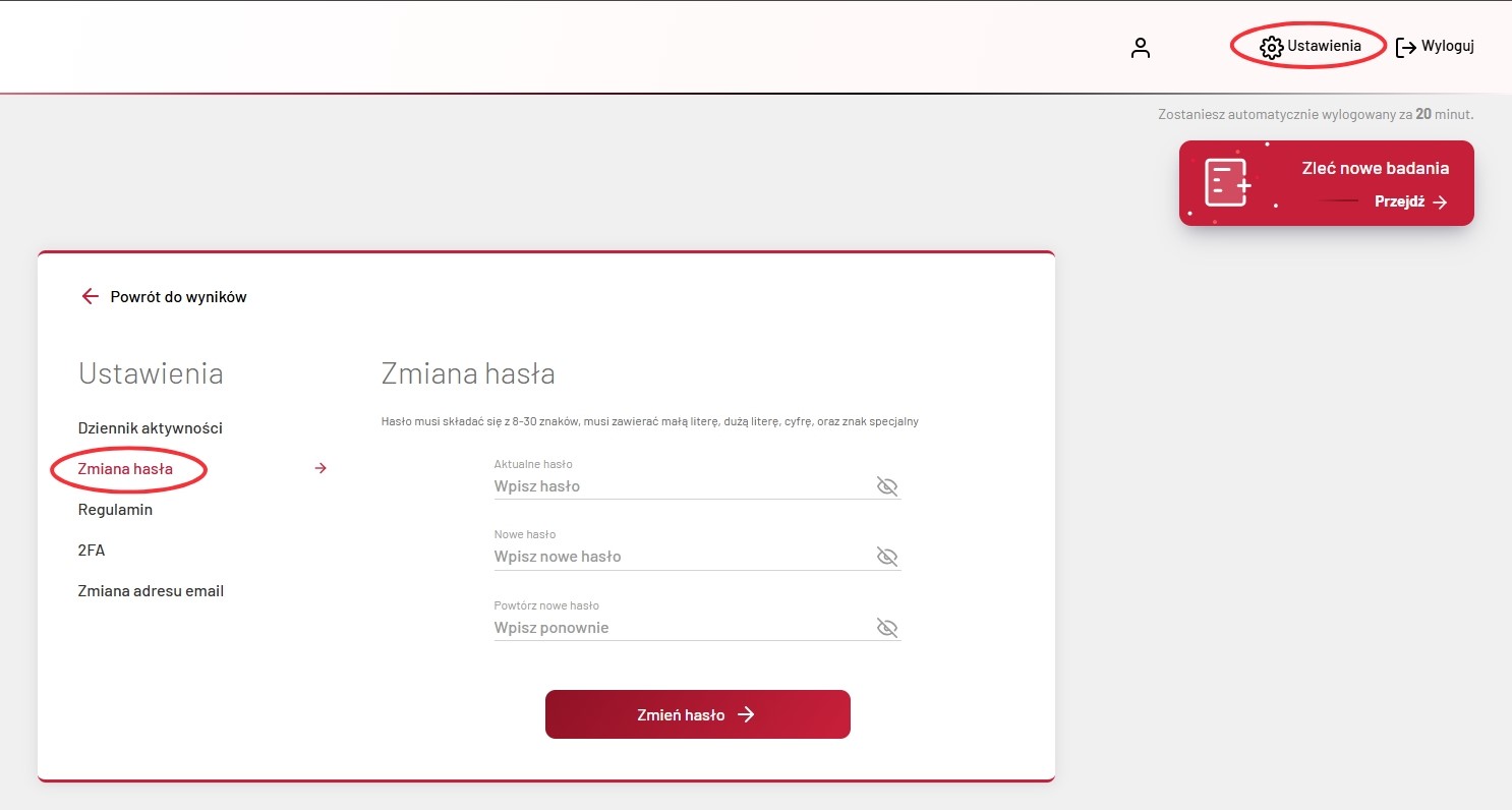 Zmiana hasła konta klienta w badaj.to